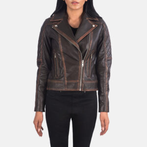 Carolyn Quilted Vintage Brown Women`s Biker Jacket