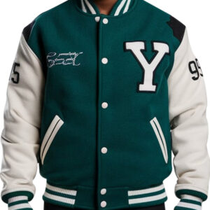 Green Men's Varsity Jacket with Embroidered Patch