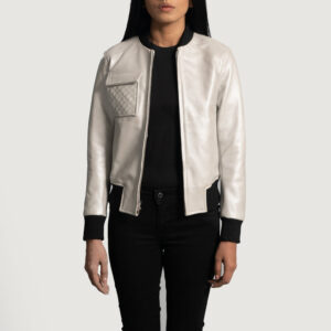 Lana Silver Leather women`s Bomber Jacket