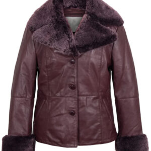 Women`s Burgundy Shearling Leather Jacket