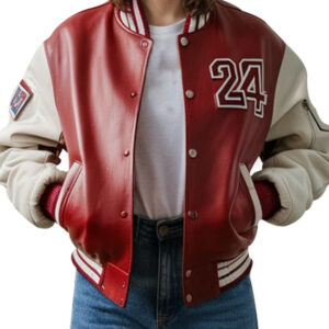 Bold Red Women's Leather Varsity Jacket