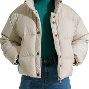 Elegant Beige Women`s Puffer Jacket