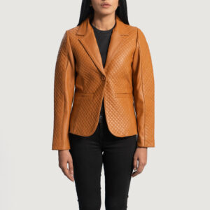 Cora Quilted Brown Leather Blazer for Women