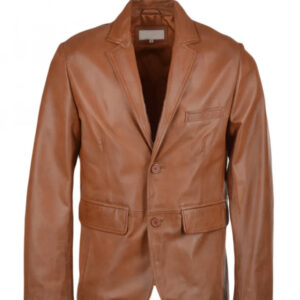 Men`s Leather Blazer in Tan Brown with Notch Lapel