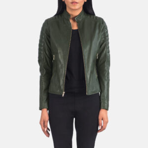 Adalyn Quilted Green Leather Women`s Biker Jacket