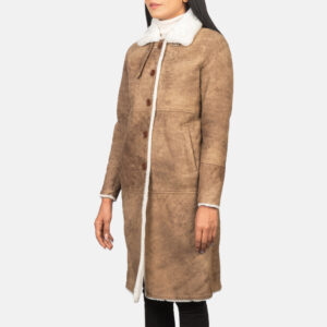 Alina Brown Shearling Women`s Long Leather Coat