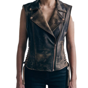 Distressed Cliff Women's Leather Vest with Adjustable Side Lacing