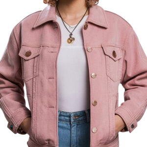 Stylish Cropped Pink Women`s Denim Jacket