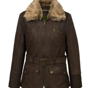 Dark Brown Women`s Shearling Leather Jacket
