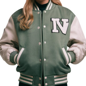 Green and White Womens Varsity Jacket