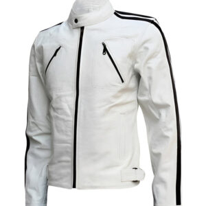 White Stripes Genuine Leather Biker Jacket