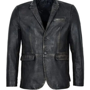 Distressed Black Vintage Leather Coat