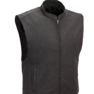 Cowboy Style Vintage Black Genuine Leather Vest