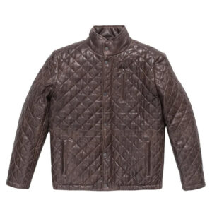Dark Brown Quilted Real Leather Puffer Jacket