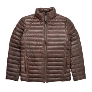 Brown Genuine Leather Puffer Jacket