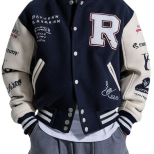 Embroidered R Patch Letterman Varsity Jacket