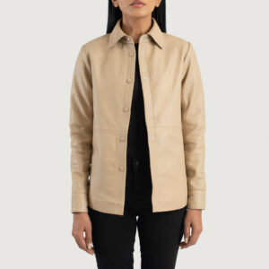 Zenith Beige Leather Women`s Shirt-Style Biker Jacket