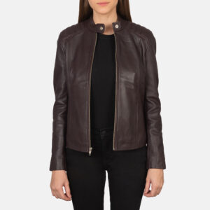 Kelsee Maroon Leather Women`s Biker Jacket
