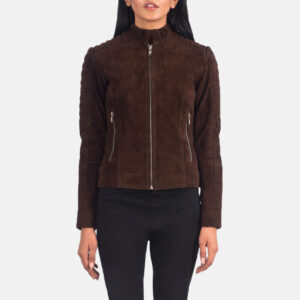 Adalyn Quilted Mocha Suede Biker Jacket for Women