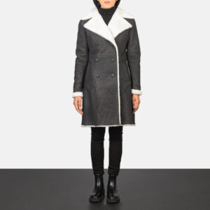 Ami Black Double Breasted Shearling Long Winter Coat for Women