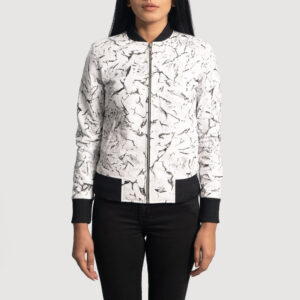 Donna Blake White Leather Women`s Bomber Jacket