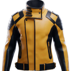 Yellow and Black Leather Biker Jacket for Men