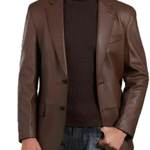 David Mac Slim Fit Men`s Leather Blazer - Two Button Design