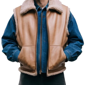 Shearling-Lined Leather Vest for Men with Sherpa Collar