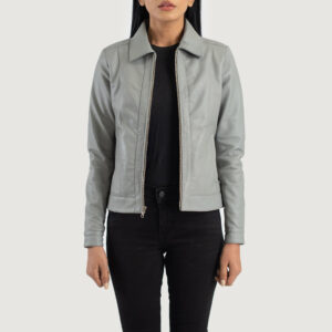 Vixen Gray Classic Collar Leather Women`s Biker Jacket
