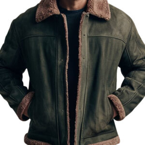 Men's Olive Green Suede Shearling Jacket