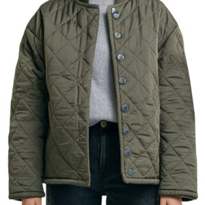 Olive Green Quilted Stylish Women`s Puffer Jacket