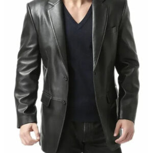 Two-Button Black Leather Jacket