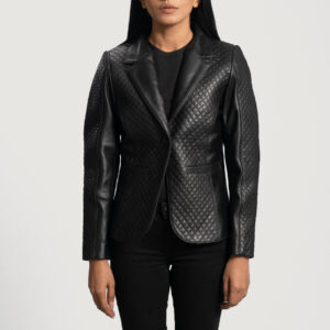 Cora Quilted Black Leather Blazer for Women