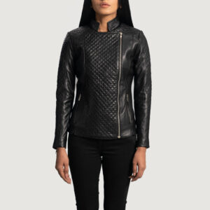 Orient Grain Quilted Black Leather Women`s Biker Jacket