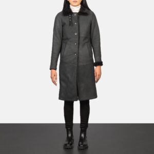 Alina Shearling Black Women`s Long Winter Coat