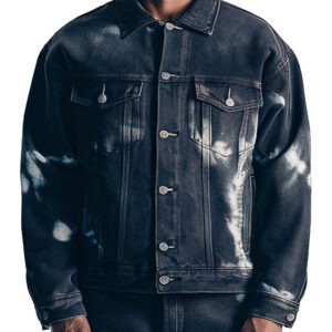 Black Tie-Dye Bleach Denim Jacket for Men