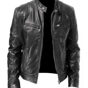 Vintage Cafe Racer Black Retro Genuine Leather Biker Jacket