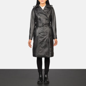 Women`s Alice Black Double Breasted Long Winter Leather Coat
