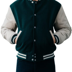 Green Tide Men's Varsity Jacket with Beige Sleeves