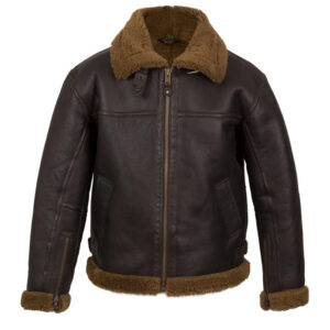 Dark Brown Shearling Bomber Jacket in Genuine Leather