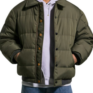 Men's Quilted Olive Green Puffer Jacket