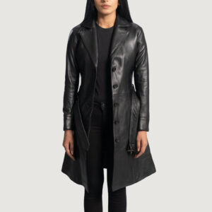 Women`s Moonlight Black Leather Trench Coat
