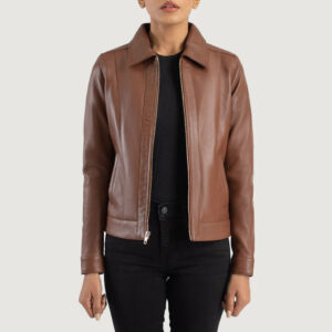 Vixen Brown Classic Collar Leather Women`s Biker Jacket