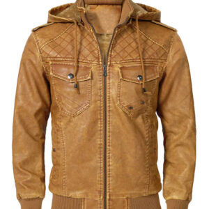 Vintage Brown Quilted Leather Bomber Jacket