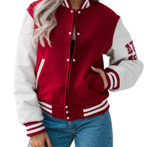 Classic Women's Red and White Varsity Letterman Jacket