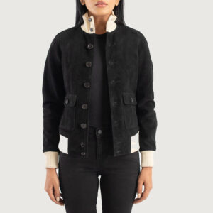Sasha A1 Black Women`s Suede Bomber Jacket