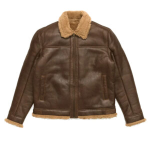 Men`s Tan Brown Shearling Bomber Leather Jacket