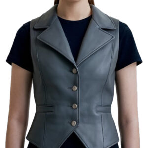 Gray Oasis Women`s Leather Vest With Button Closure