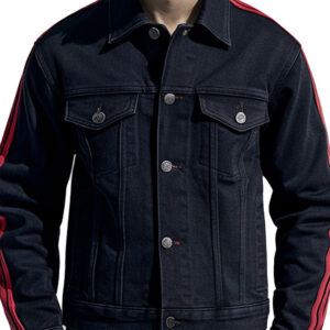 Men’s Red-Striped Black Denim Jacket