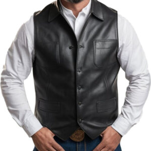 Black Fend Western Leather Vest For Men